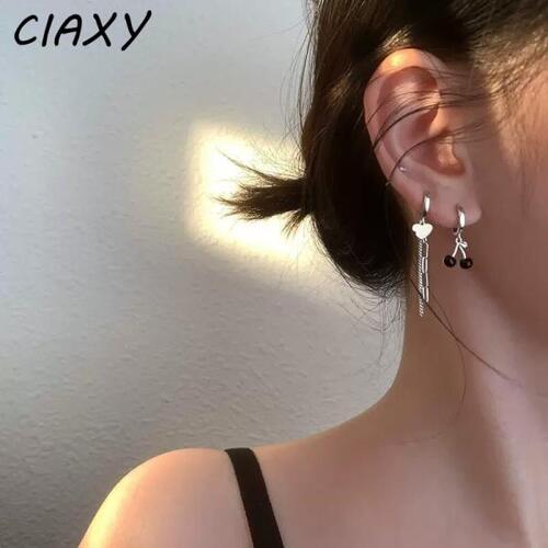 CIAXY-실버 컬러 비대칭 체리 러브 하트귀걸이, 여자을기질 술 귀걸이 귀 버클 쥬얼리