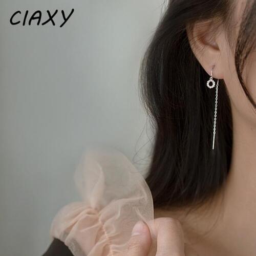 CIAXY-실버 컬러상감 지르콘 서클 귀걸이, 여자을슈퍼 페어리 귀 라인 귀걸이 쥬얼리 파티 선물