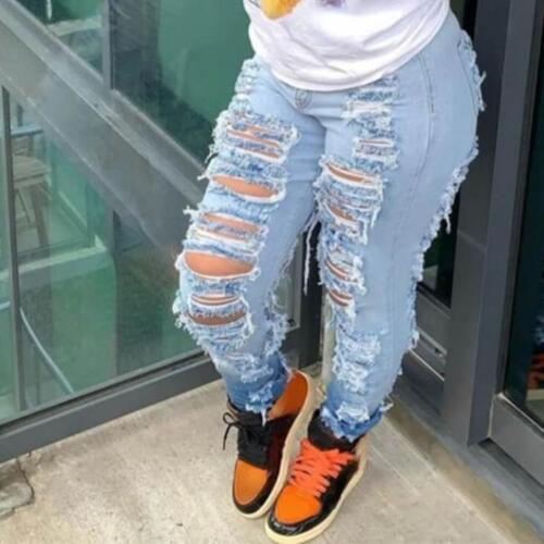 2022Fashion Ripped Street Style High Waist Stretch Denim Trousers Ladies Jeans Women#39s Clothing