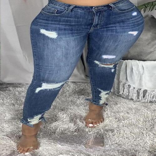 Frayed Hole High Waist Tight Stretch Pencil Small Foot Denim Trousers Ladies Jeans Women#39s Clothin