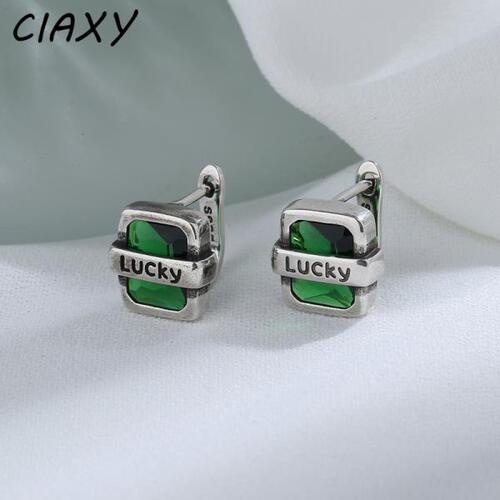 CIAXY-여자을녹색 지르콘 행운의 귀걸이, 독특한 스퀘어 얇은 귀 버클 복고풍쥬얼리