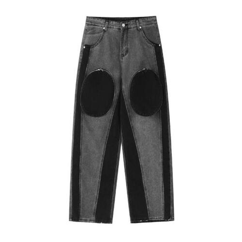 Y2K 하이 스트리트있는 포켓 스타일 루즈핏 진 남녀 공용, 빅 포켓 올드 스트레이트 바지, mopping pants, 2023 년