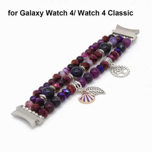 Galaxy Watch 4 용 워치 5 프로 팔찌 40mm 44mm, 클래식 42mm 46mm 밴드, 핸드메이드 신축성 구슬 스트랩, 교체용 보라색 보석