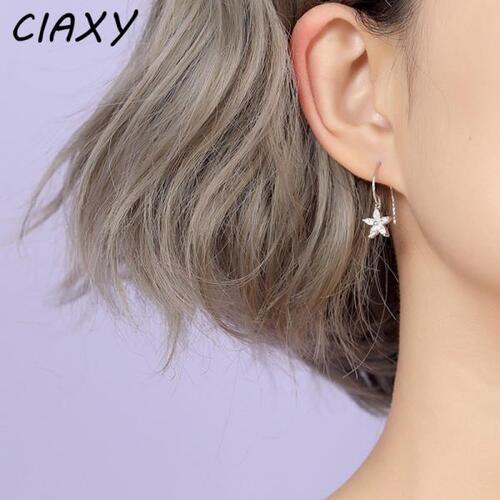 CIAXY-실버 컬러 미니 불가사리 펜던트 귀걸이, 우아함 지르콘 꽃 귀걸이,있는쥬얼리