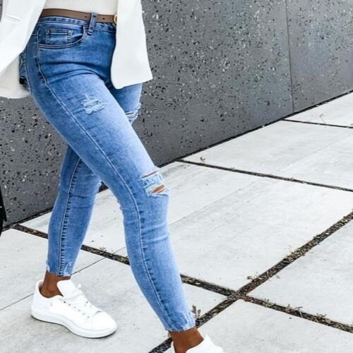 2022 Autumn and WinterStyle Ripped Slim Fashion Commuter Denim Trousers Ladies Jeans