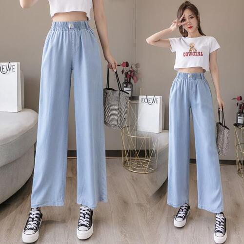 Silk Jeans Women#39s Nine-point, High-waisted, Straight, Loose and Droopy Summer Thin Daisy Ice Silk