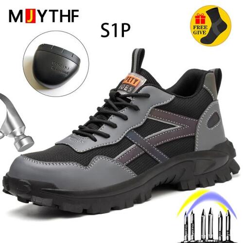 MJYTHF 고품질 S1P신발 부츠, 남자 튼튼한 신발,스매시 작업 신발, 스니커즈, 펑크 방지 산업용 신발