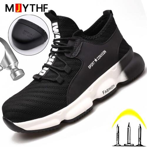 MJYTHF  작업 스니커즈신발 남자발가락 모자 보호 신발 Anti-smash Anti-puncture 작업 신발 남성 산업 신발