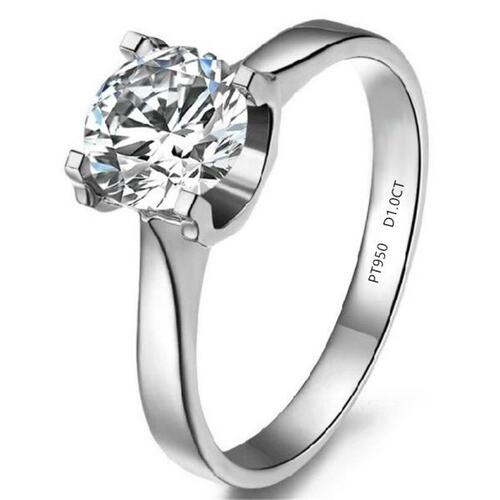 Bonzer 플래티넘 반지 솔리드 플래티넘 PT950 1CT 라운드 모이사나이트 다이아몬드 반지, 소녀를결혼 기념일 선물