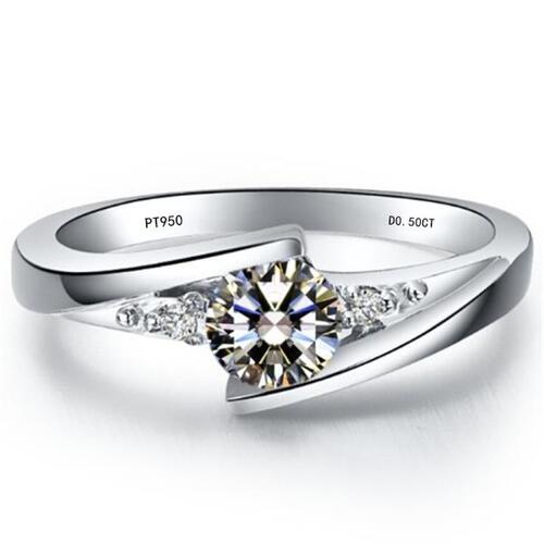 Bonzer 플래티넘 반지 단단한 백금 PT950 반지 0.5CT 여자를 내추럴적인 모이사나이트 다이아몬드 반지 아름다운 교전 보석 D 색깔 VVS1 증명되는
