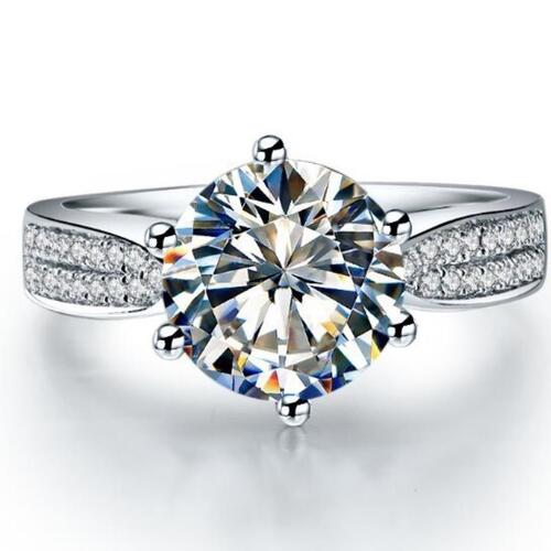 Bonzer 플래티넘 솔리드 플래티넘 PT950 반지 2CT 다이아몬드 약혼 반지, D 컬러 VVS1 하트 약속 반지 소녀 아름다운 상자