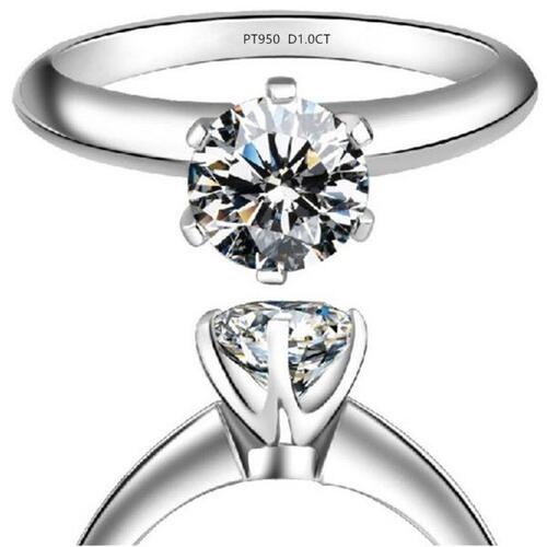 Bonzer 플래티넘 반지 솔리드 플래티넘 PT950 반지 1CT 솔리테어 라운드 모이사나이트 다이아몬드 약혼 반지 하트 약속 보석 여자를 선물