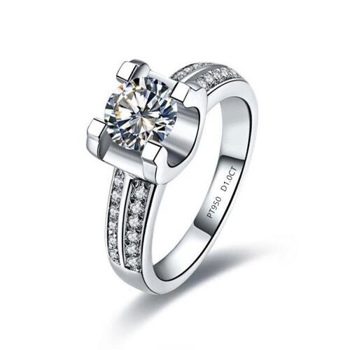 Bonzer 플래티넘 솔리드 플래티넘 PT950 반지 1CT 다이아몬드 약혼 반지, D 컬러 VVS1 약속 하트 보석 선물 영원히 지속