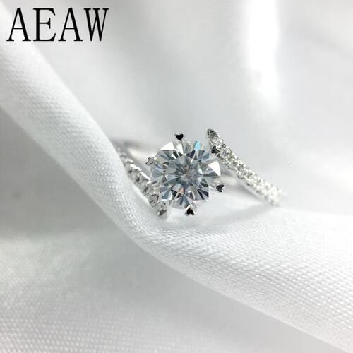AEAW 0.8 캐럿 6mm 라운드 컷 D 컬러 약혼 amp 결혼식 웨딩 모이사나이트 다이아몬드 반지 플래티넘 도금 실버