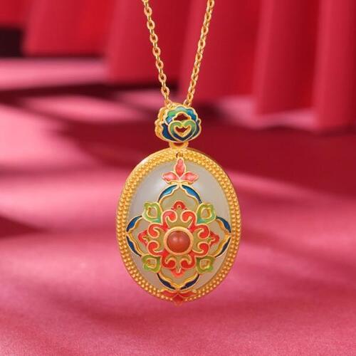 JOS 목걸이 S925 Silver Inlay Hetian Jade Lucky Dunhuang Pendant 커스텀ized Fashion Personalized National F