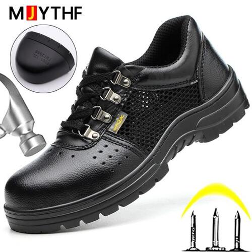 MJYTHF 여름 메쉬 산업 신발 작업 부츠 Anti-smash Anti-puncture Safety 신발 남성 내마 모성 불멸의 신발 가죽
