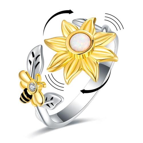 Juzhi 실버 은반지 925실버 조정 가능한 오픈 해바라기, You are My Sunshine Ring 피젯 스피너, 크리스마스 생일 보석 선물, 십대 소녀