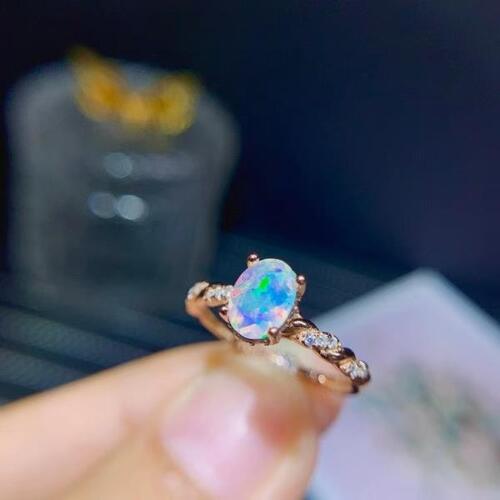 Colife 오팔 반지 Simple 925 Silver Opal Ring 5mm x 7mm 100% Natural Opal Silver Ring Sterling Silver Opa