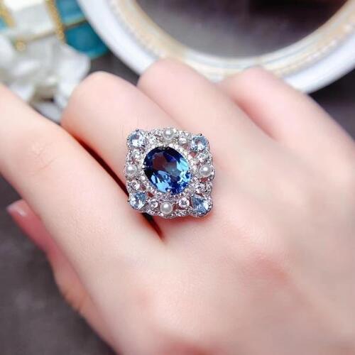 Colife 토파즈 반지 Luxury Style Silver Ring for Party 3ct 8mm x 10mm Natural Topaz Ring 18K Gold Plating
