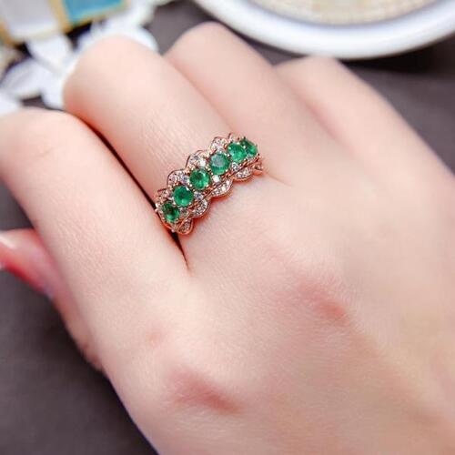 Colife 에메랄드 반지 Vintage Emerald Silver Ring 3mm 100% Natural Emerald Ring Solid 925 Silver Emerald Je