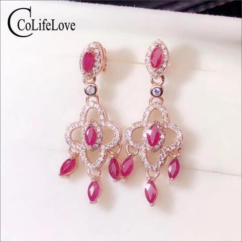 Colife 루비 귀걸이 CoLife Jewelry 925 Silver Ruby Drop Earrings for Wedding 10 Pieces Natural Africa Ruby