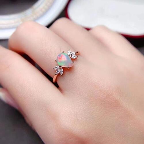 Colife 오팔 반지 Sterling Silver Opal Ring 6mm x 8mm 100% Natural Opal Silver Ring 925 Silver Opal Jewel