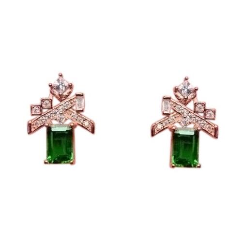 Colife 그린크롬 귀걸이 Fashion Sterling Silver Stud Earrings 4mm x 6mm Emerald Cut Natural Diopside Earring