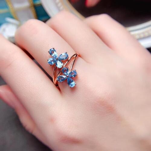 Colife 토파즈 반지 100% Natural Light Blue Topaz Ring for Party Fashion Silver Flower Ring 925 Silver Top