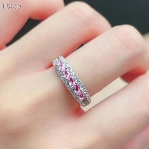 Colife 사파이어 반지 Classic Pink Sapphire Ring 2mm x 4mm 100% Natural Pink Sapphire Silver Ring 18K Gold