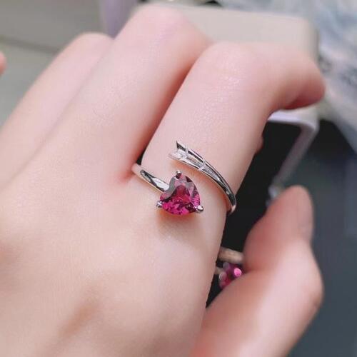 Colife 가넷 반지 Fashion Silver Arrow Ring with Heart Gemstone 6mm VVS Grade Natural Garnet Silver Ring