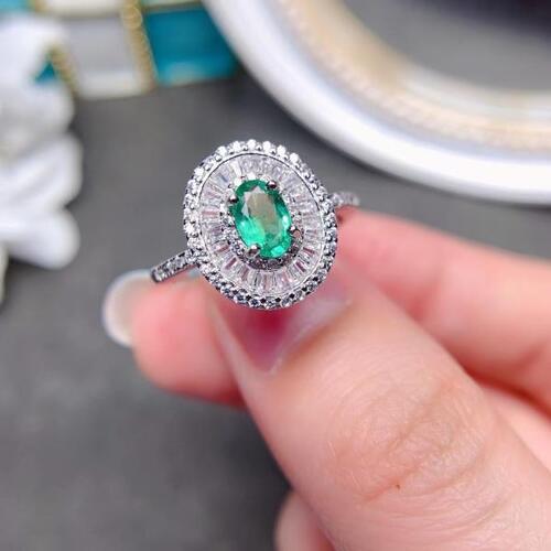 Colife 에메랄드 반지 Luxury Emerald Engagement Ring for 여자 925 Silver 0.4ct 4mm x 6mm Natural Wedding Emer
