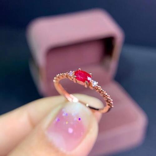 Colife 루비 반지 Cute Ruby Silver Ring for Young Girl 3mm x 5mm 100% Natural Ruby Ring Solid 925 Silver