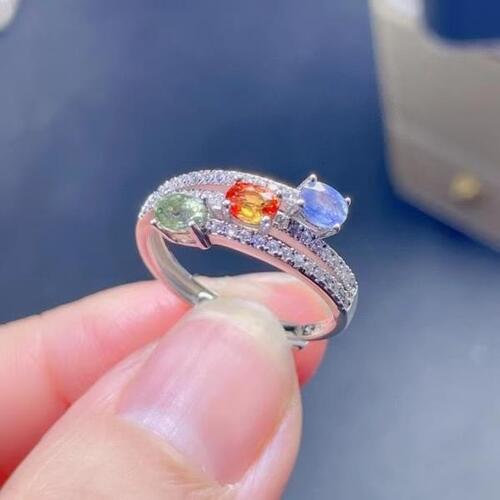 Colife 사파이어 반지 CoLife Jewelry 3mm x 4mm Natural Sapphire Ring Multicolor Sapphire Jewelry 925 Silver