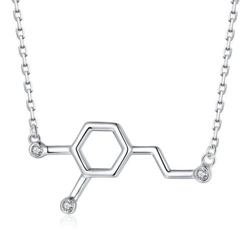 Juzhi 실버 은목걸이 925-스털링-실버 카페인 분자 도파민 펜던트 목걸이, 여자, 교사, 화학 졸업생, 과학 보석 애호가