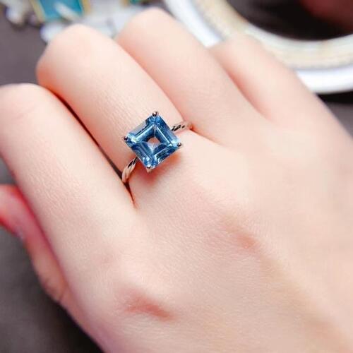 Colife 토파즈 반지 Simple Silver Topaz Ring for Daily Wear 8mm 2ct VVS Grade Natural Topaz Silver Ring 92