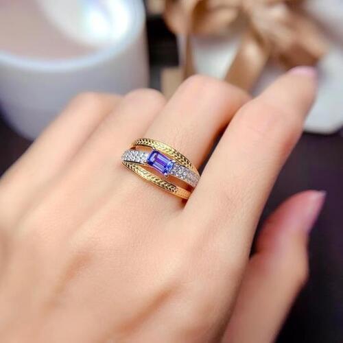 Colife 탄자나이트 반지 Design Style Statement Ring for Party 4mm x 6mm 100% Natural Tanzanite Ring 925 Silv