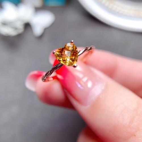 Colife 황수정 반지 Heart Crystal Silver Ring for Daily Wear 6mm VVS Grade Natural Citrine Ring Solid 925