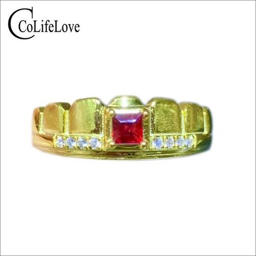 Colife 루비 반지 CoLife-100% 천연 루비 반지, 3mm, SI 등급, 루비 은반지, 여자 생일 선물,실버 보석 반지
