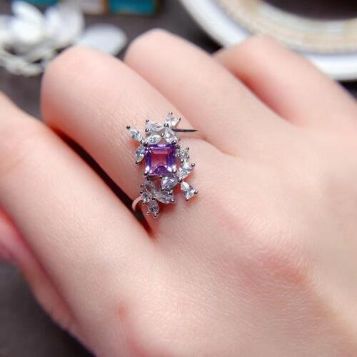 Colife 자수정 반지 Dazzling Amethyst Ring for Party 925 Silver Plant Ring Fashion Amethyst Silver Jewelry