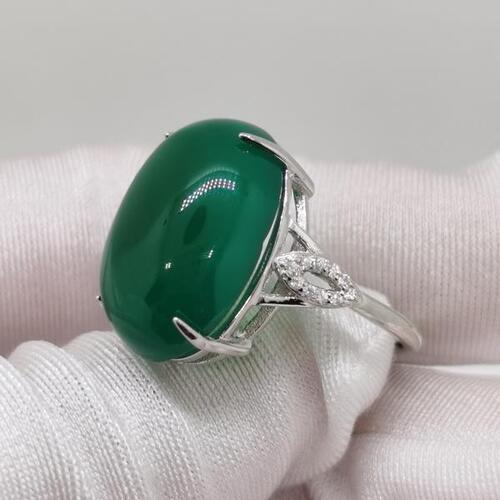 Colife 옥반지 15ct 15mm x 20mm Natural Chalcedony Ring for Party 18K White Gold Plating 925 Silver Chal