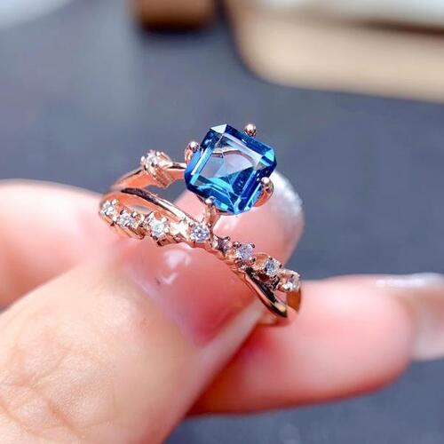 Colife 토파즈 반지 VVS Grade London Blue Topaz Silver Ring for Party 6mm x 6mm 0.6ct Natural Topaz Ring 9