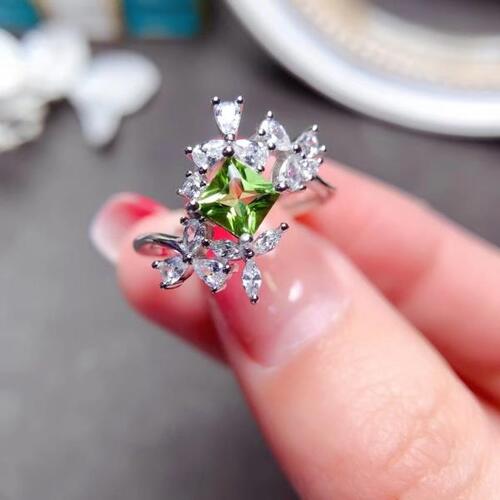Colife 페리도트 반지 Design Style Silver Ring for Party 5mm VVS Grade Natural Peridot Ring 925 Silver Gems