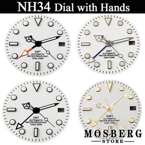 시계 다이얼 29mm 무균 시계 다이얼 NH34 NH35 자동 무브먼트 시계 액세서리 부품, 녹색 야광 적합