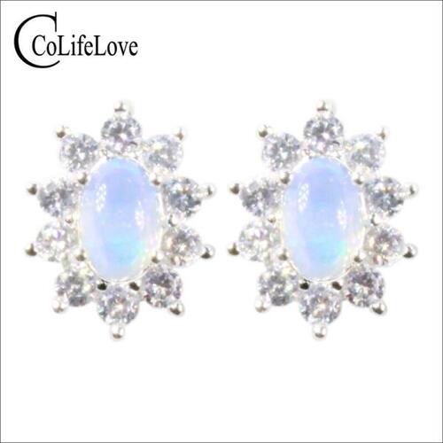 Colife 오팔 귀걸이 CoLife Jewelry 100% Natural Opal Stud Earrings for Daily Wear 4 x 6mm White Opal Silve