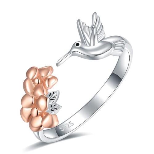 Juzhi 실버 은반지 925실버 벌새 잎 조정 가능한 영원한 약속 약혼 반지, 여자 소녀용 귀여운 동물 보석 선물