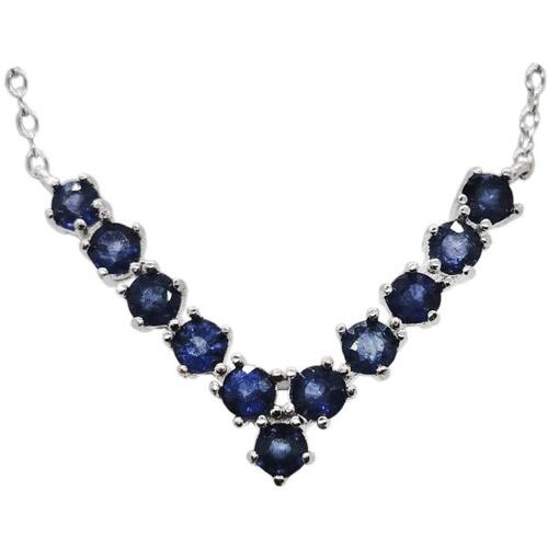 Colife 사파이어 목걸이 Total 1.1ct Natural Sapphire Necklace 3mm Round Dark Blue Sapphire Silver Necklace f