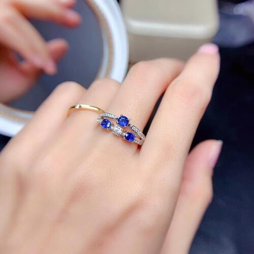 Colife 사파이어 반지 Design Style Silver Sapphire Ring for 오피스 Lady 3mm x 4mm 100% Natural Sapphire Silver