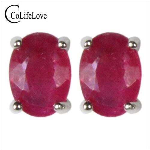 Colife 루비 귀걸이 CoLife Jewelry Natural Translucent Ruby Stud Earrings for Daily Wear 5 x 7mm Ruby Silv