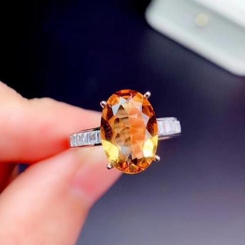 Colife 황수정 반지 CoLife-쥬얼리큰 보석 반지 925 실버 옐로우 크리스탈 반지, 스털링 실버 천연 황수정 반지