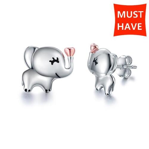 Juzhi 실버 은귀걸이 Xiaojing-100% 925실버 골드 하트 동물 귀여운 코끼리 스터드 귀걸이, 여자쥬얼리 파티 선물